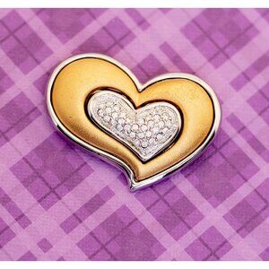 Vintage Two Tone Heart Lovely Rhinestones Brooch - V13